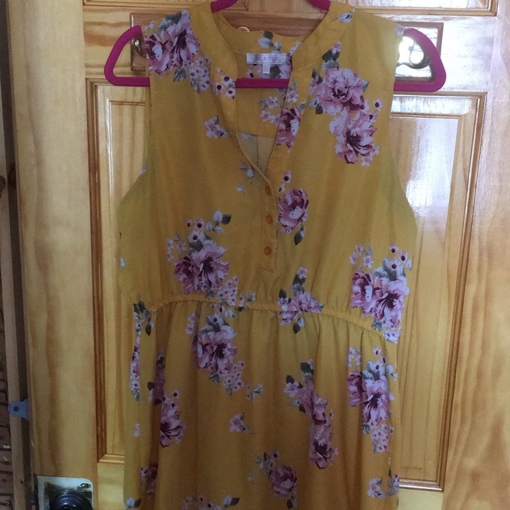 Yellow floral shirt dress